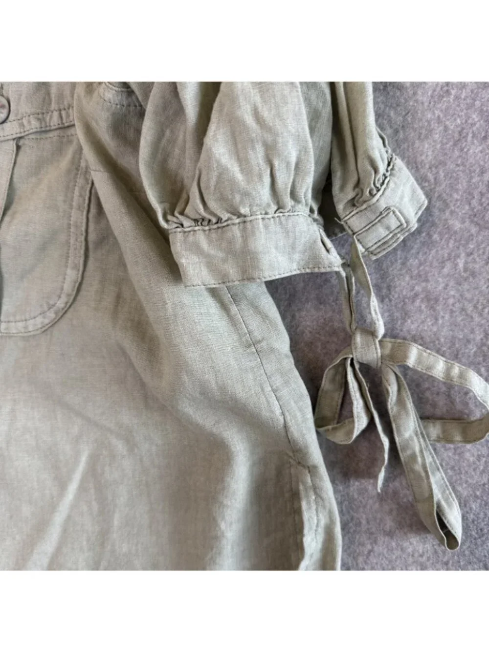 Free People Linen Top Womens S Sage Green Puff Sleeve Button Down Whimsical